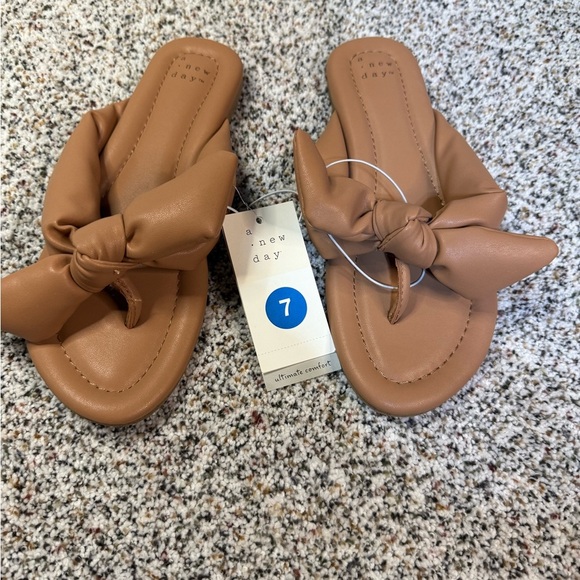 A New Day Shoes - A New Day Women's Bow Knot Slide Sandals Brown Size 7 Slip-On